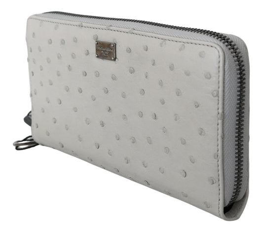 Dolce & Gabbana White Ostrich Leather Continental Mens Clutch Wallet - ClickThatClicks 