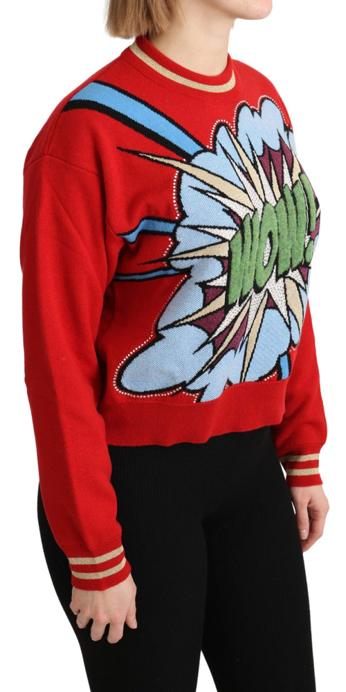 Dolce & Gabbana Red Knitted Cashmere Cartoon Top Sweater - ClickThatClicks 