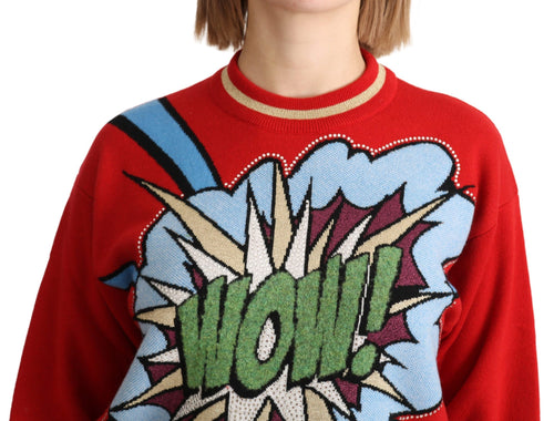 Dolce & Gabbana Red Knitted Cashmere Cartoon Top Sweater - ClickThatClicks 