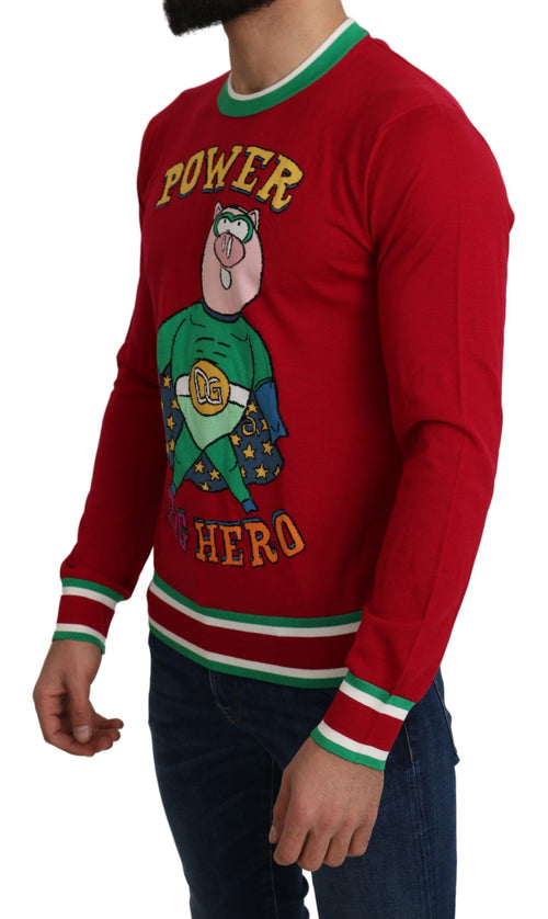 Dolce & Gabbana Red Wool Silk Pig of the Year Sweater - ClickThatClicks 
