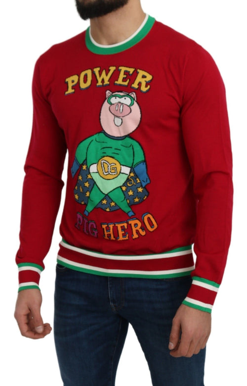 Dolce & Gabbana Red Wool Silk Pig of the Year Sweater - ClickThatClicks 