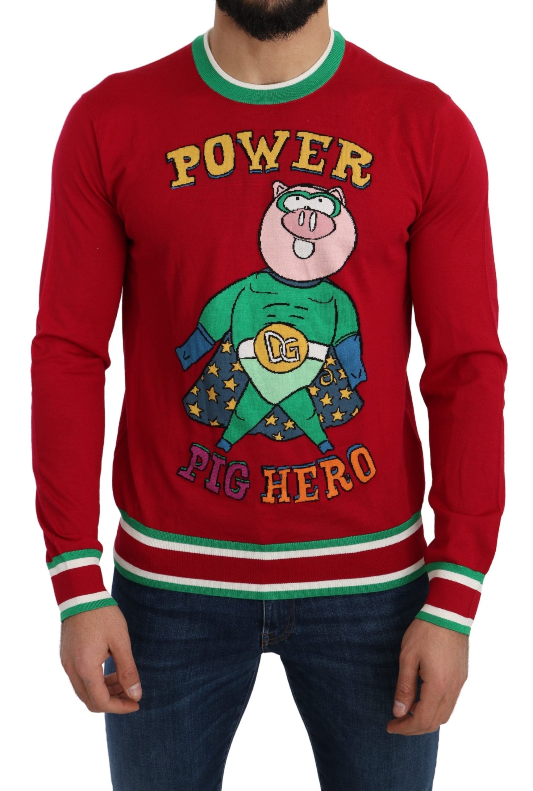 Dolce & Gabbana Red Wool Silk Pig of the Year Sweater - ClickThatClicks 