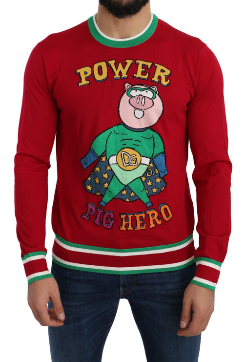 Dolce & Gabbana Red Wool Silk Pig of the Year Sweater - ClickThatClicks 