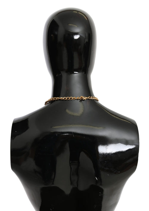 Dolce & Gabbana Green Leaves Gold Brass Crystal Flower Pendant Necklace - ClickThatClicks 