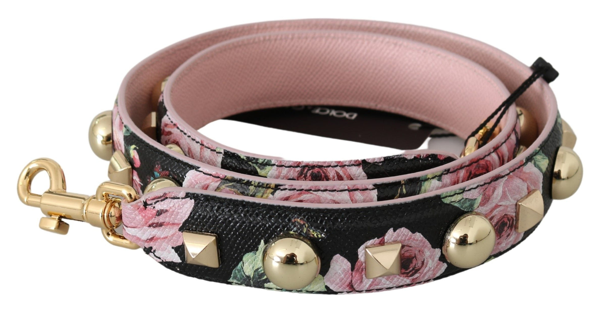 Dolce & Gabbana Pink Floral Leather Stud Accessory Shoulder Strap - ClickThatClicks 