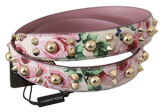 Dolce & Gabbana Pink Floral Leather Stud Accessory Shoulder Strap - ClickThatClicks 