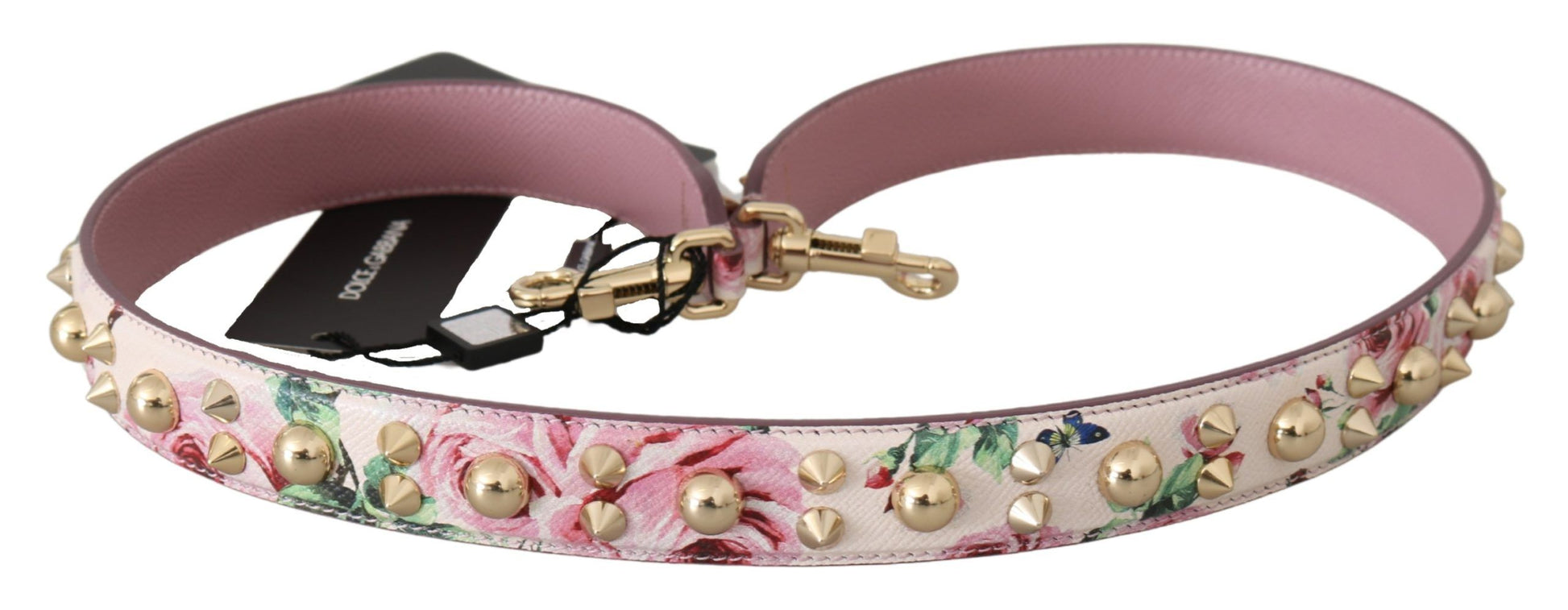Dolce & Gabbana Pink Floral Leather Stud Accessory Shoulder Strap - ClickThatClicks 