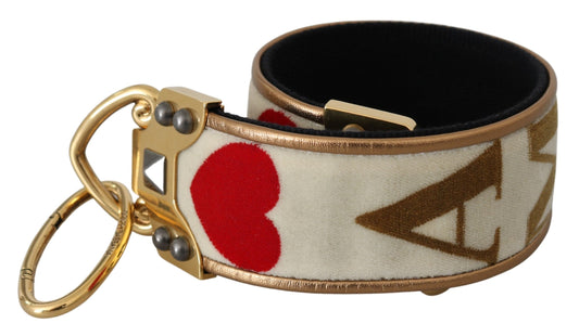 Dolce & Gabbana Gold White Textile Leather AMORE Shoulder Strap - ClickThatClicks 