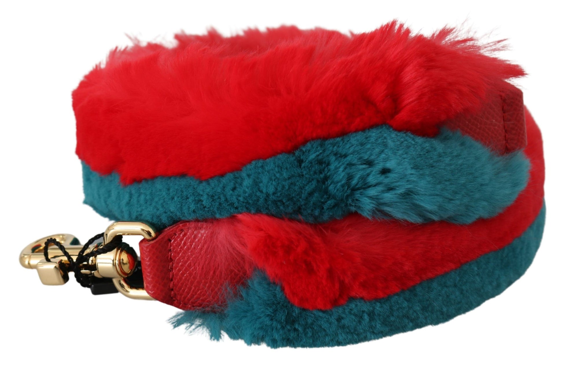 Dolce & Gabbana Red Blue Rabbit Fur Leather Shoulder Strap - ClickThatClicks 
