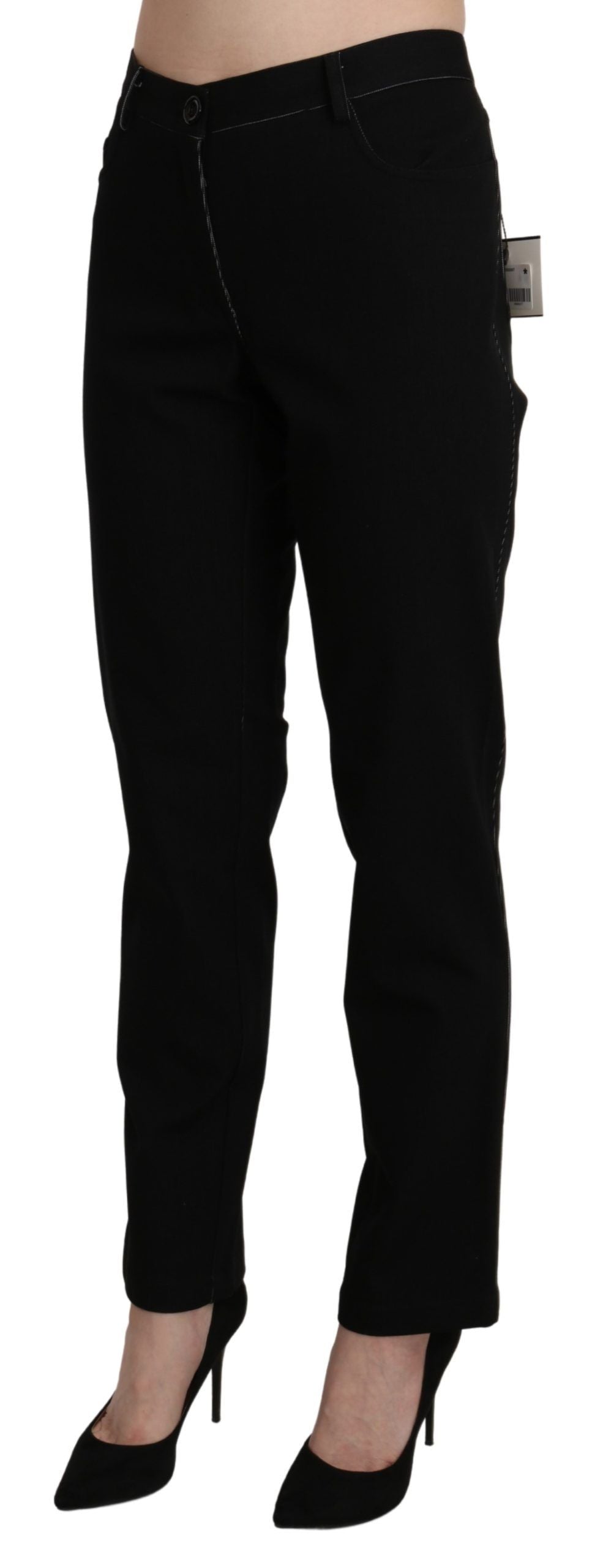 BENCIVENGA Black High Waist Straight Casual Trouser Pant - ClickThatClicks 