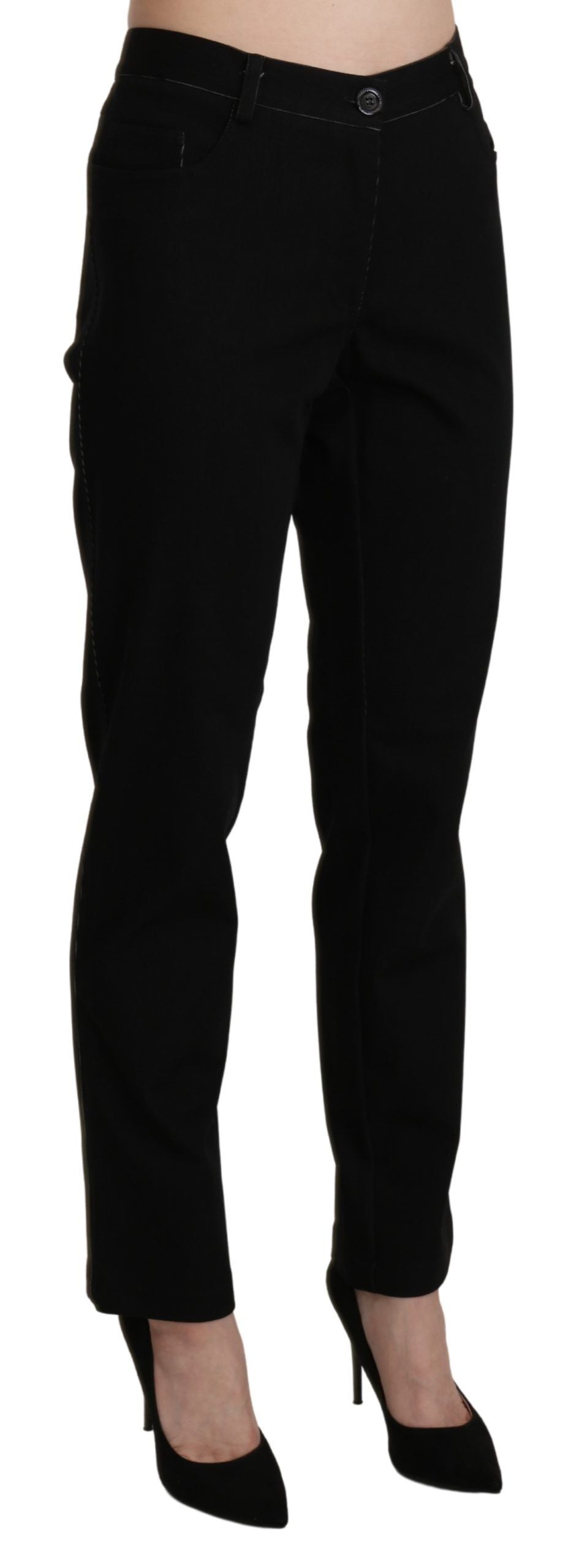 BENCIVENGA Black High Waist Straight Casual Trouser Pant - ClickThatClicks 