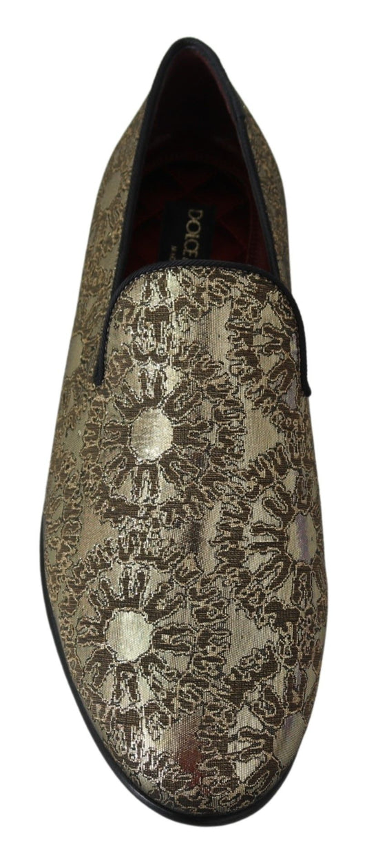 Dolce & Gabbana Gold Jacquard Flats Mens Loafers Shoes - ClickThatClicks 