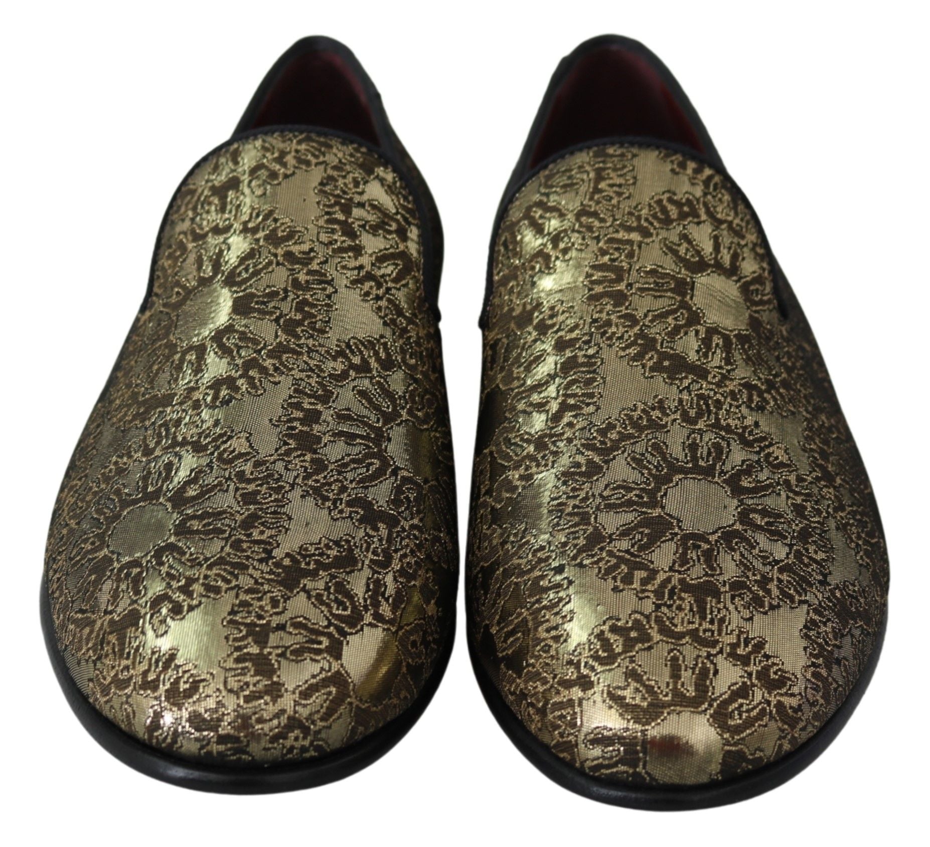 Dolce & Gabbana Gold Jacquard Flats Mens Loafers Shoes - ClickThatClicks 