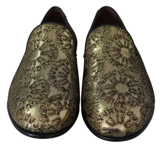 Dolce & Gabbana Gold Jacquard Flats Mens Loafers Shoes - ClickThatClicks 