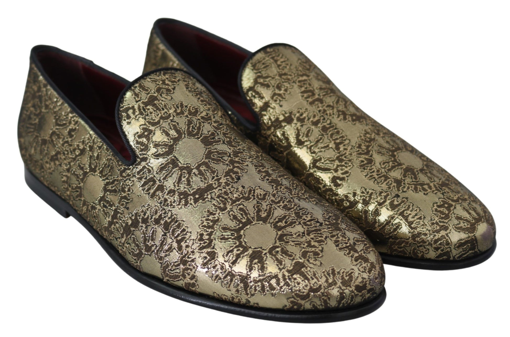 Dolce & Gabbana Gold Jacquard Flats Mens Loafers Shoes - ClickThatClicks 