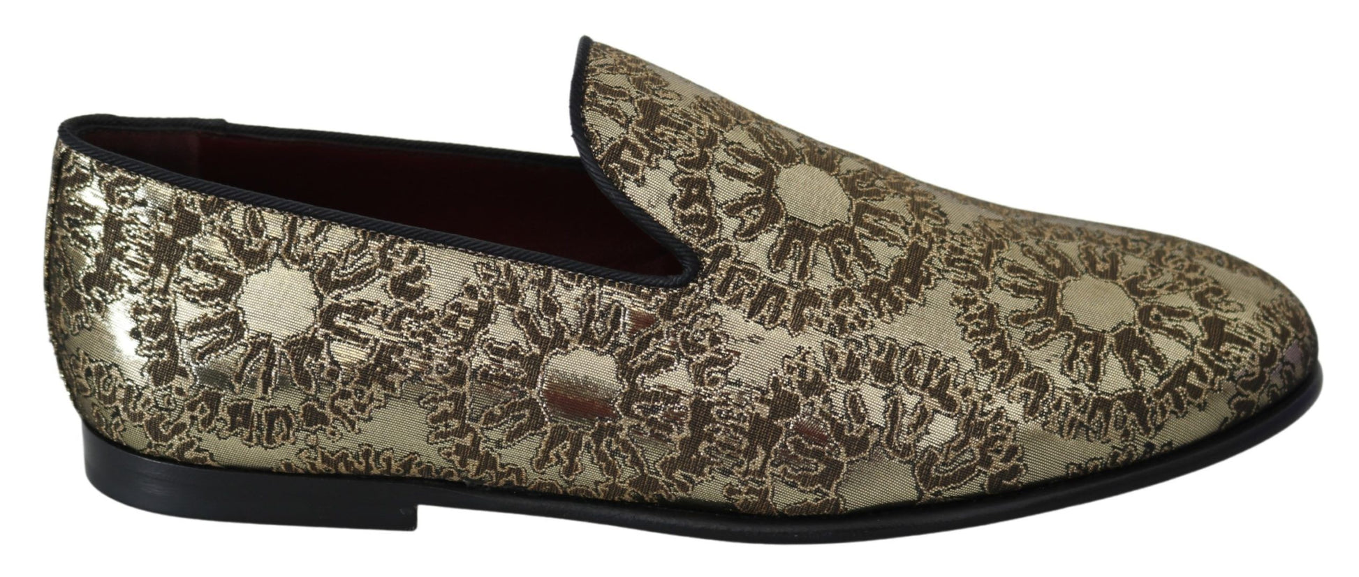 Dolce & Gabbana Gold Jacquard Flats Mens Loafers Shoes - ClickThatClicks 