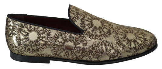 Dolce & Gabbana Gold Jacquard Flats Mens Loafers Shoes - ClickThatClicks 