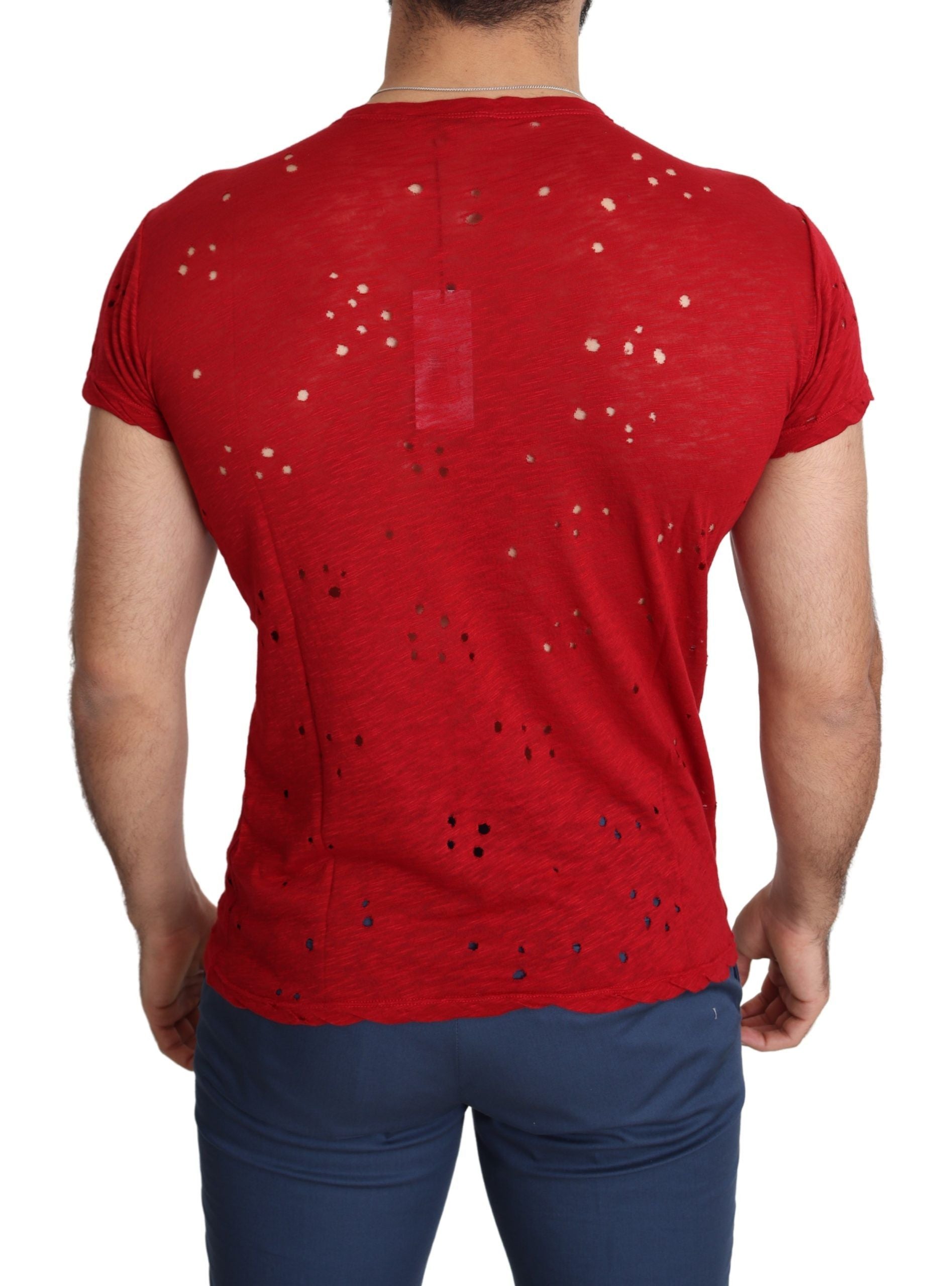 Guess Red Cotton Logo Print Men Casual Top Perforated T-shirt - ClickThatClicks 