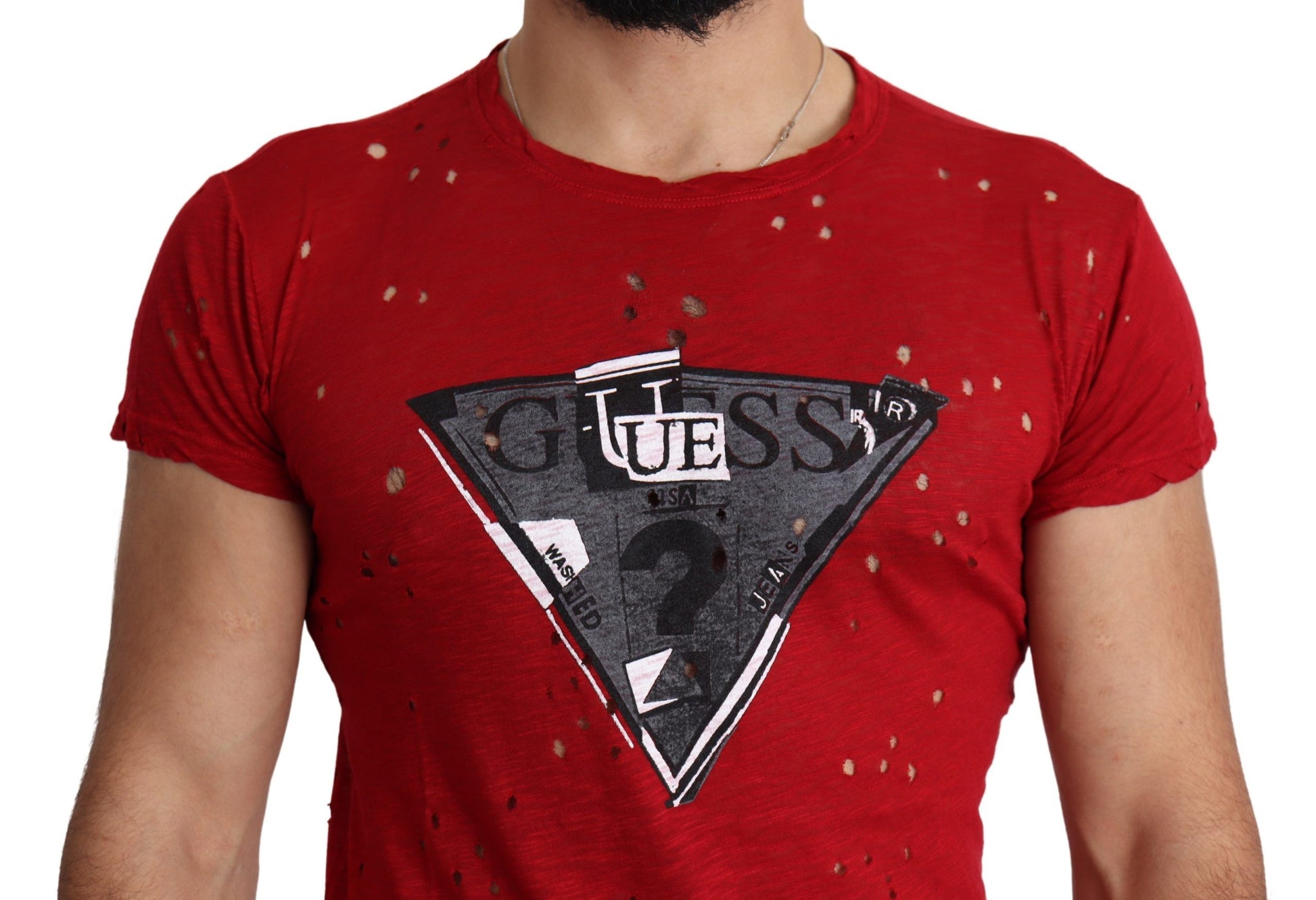 Guess Red Cotton Logo Print Men Casual Top Perforated T-shirt - ClickThatClicks 