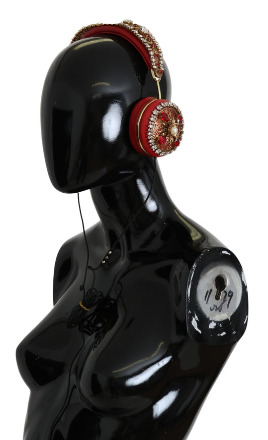 Dolce & Gabbana FRENDS Leather Red Floral Crystal Headset Headphones - ClickThatClicks 