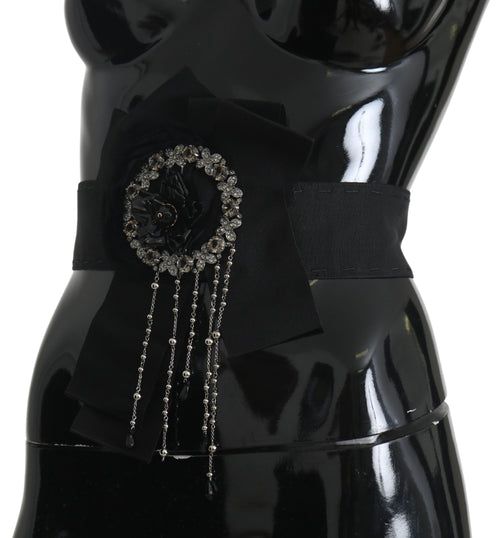 Dolce & Gabbana Black Crystal Brooch Wide Wai SATORIA Belt - ClickThatClicks 