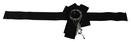 Dolce & Gabbana Black Crystal Brooch Wide Wai SATORIA Belt - ClickThatClicks 