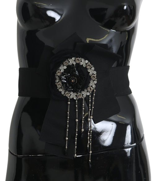 Dolce & Gabbana Black Crystal Brooch Wide Wai SATORIA Belt - ClickThatClicks 