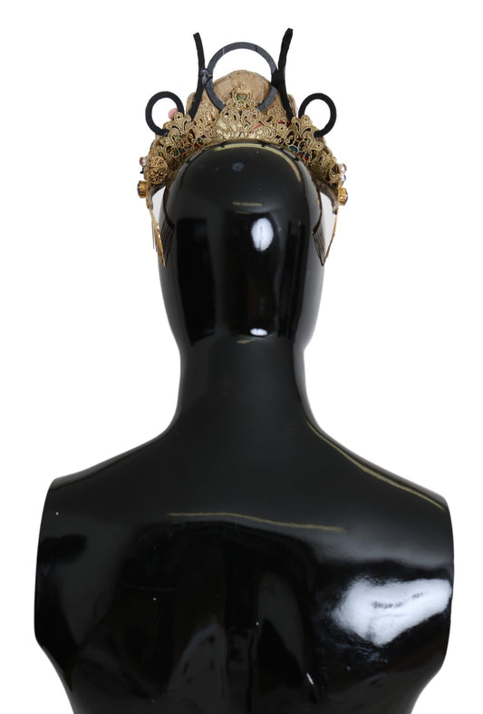Dolce & Gabbana Gold Brass Floral Crystals LED Lights Crown Tiara Diadem - ClickThatClicks 