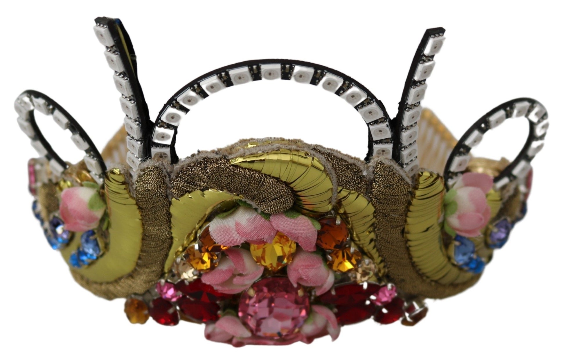 Dolce & Gabbana Gold Brass Floral Crystals LED Lights Crown Tiara Diadem - ClickThatClicks 