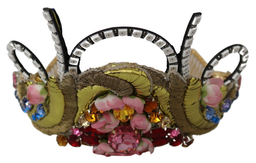 Dolce & Gabbana Gold Brass Floral Crystals LED Lights Crown Tiara Diadem - ClickThatClicks 