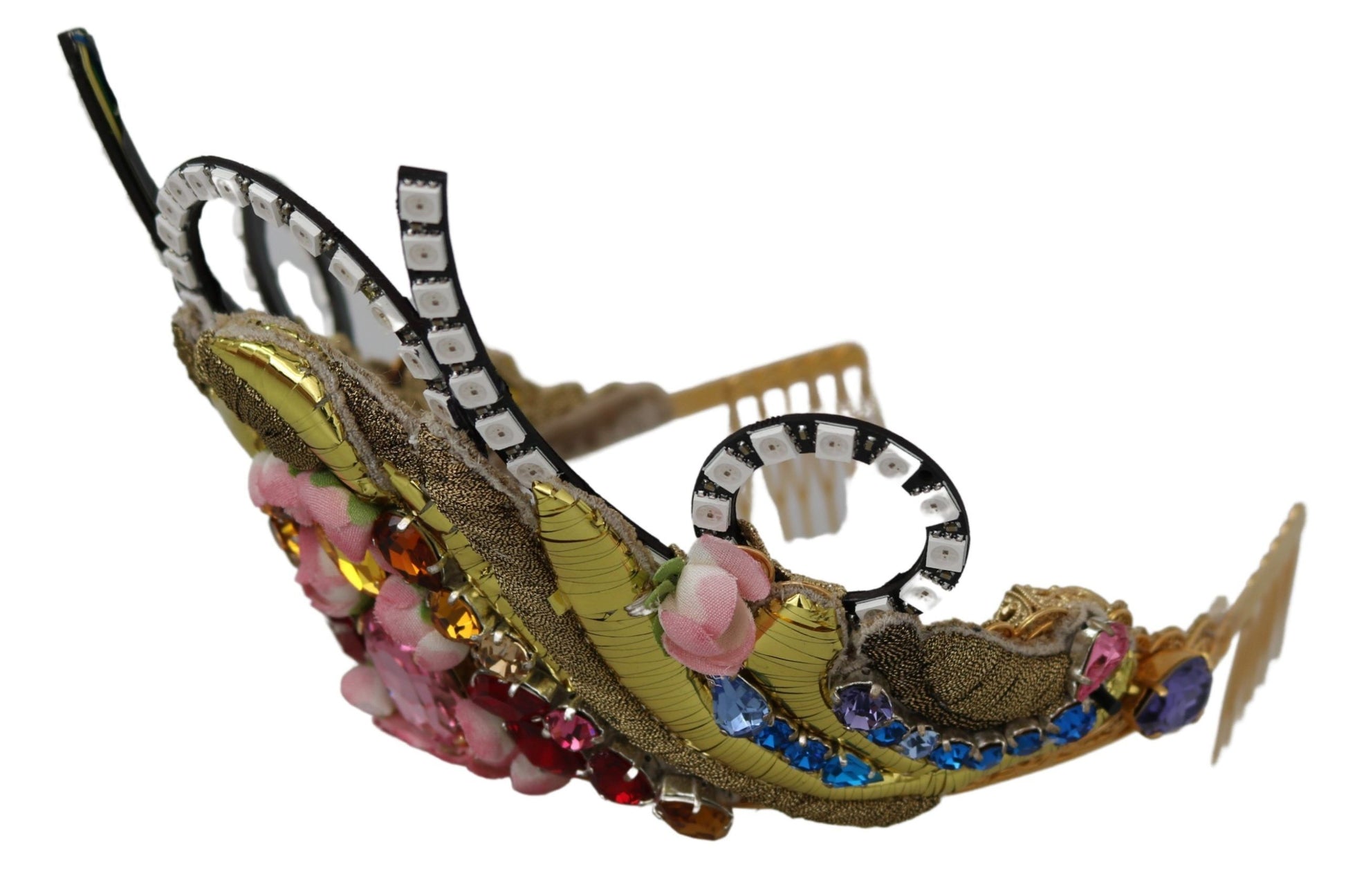 Dolce & Gabbana Gold Brass Floral Crystals LED Lights Crown Tiara Diadem - ClickThatClicks 