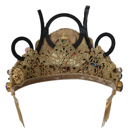 Dolce & Gabbana Gold Brass Floral Crystals LED Lights Crown Tiara Diadem - ClickThatClicks 