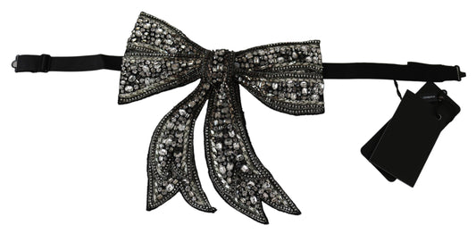 Dolce & Gabbana Silver Tone 100% Silk Crystal Embellished Women  Bowtie - ClickThatClicks 