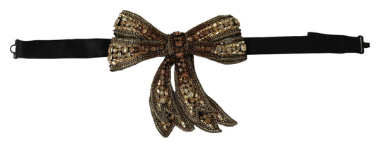Dolce & Gabbana Gold Tone Silk Rhinestone Embellished Women Bowtie - ClickThatClicks 