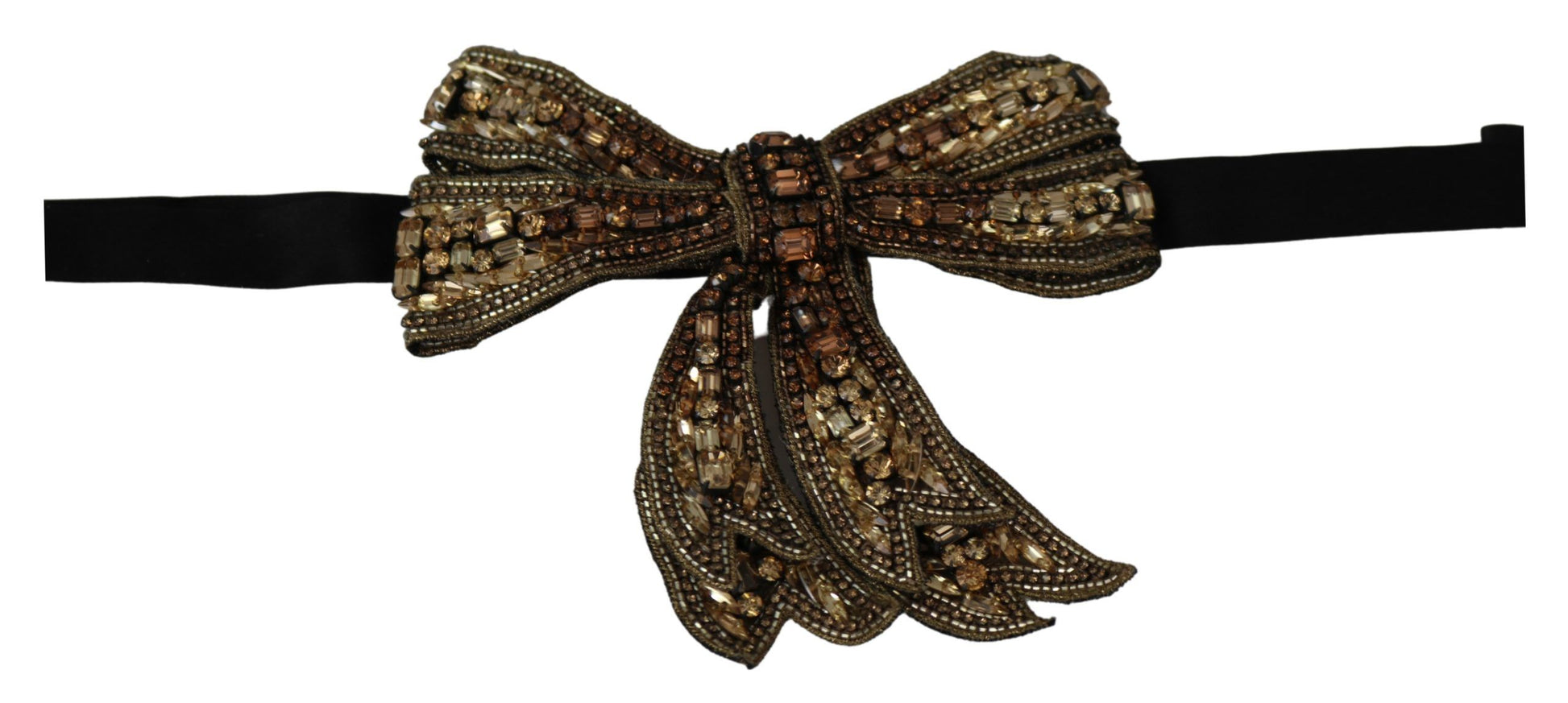 Dolce & Gabbana Gold Tone Silk Rhinestone Embellished Women Bowtie - ClickThatClicks 