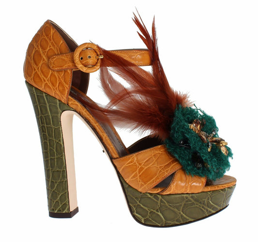 Dolce & Gabbana Orange Leather Crystal Platform Sandal Shoes - ClickThatClicks 