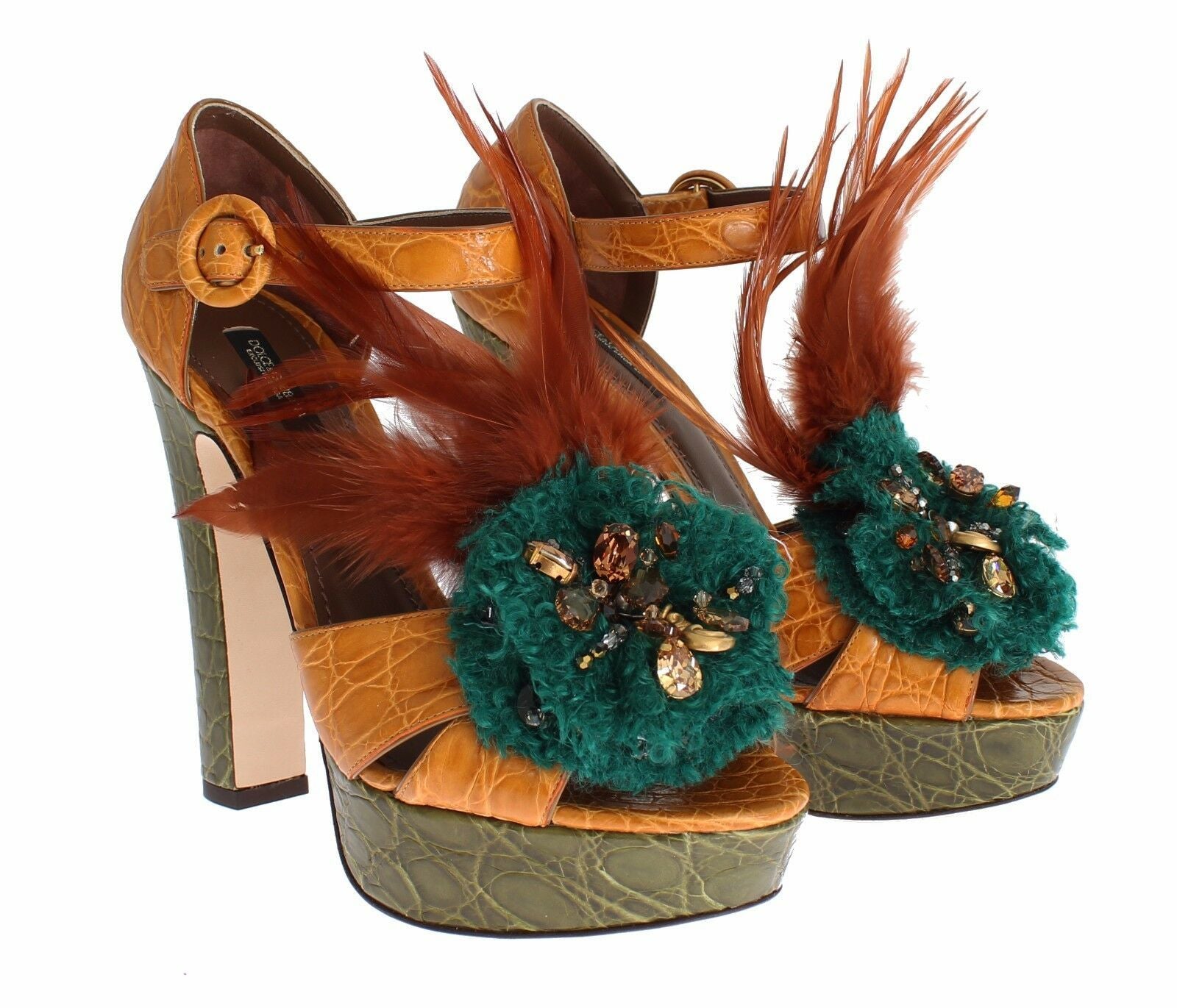 Dolce & Gabbana Orange Leather Crystal Platform Sandal Shoes - ClickThatClicks 