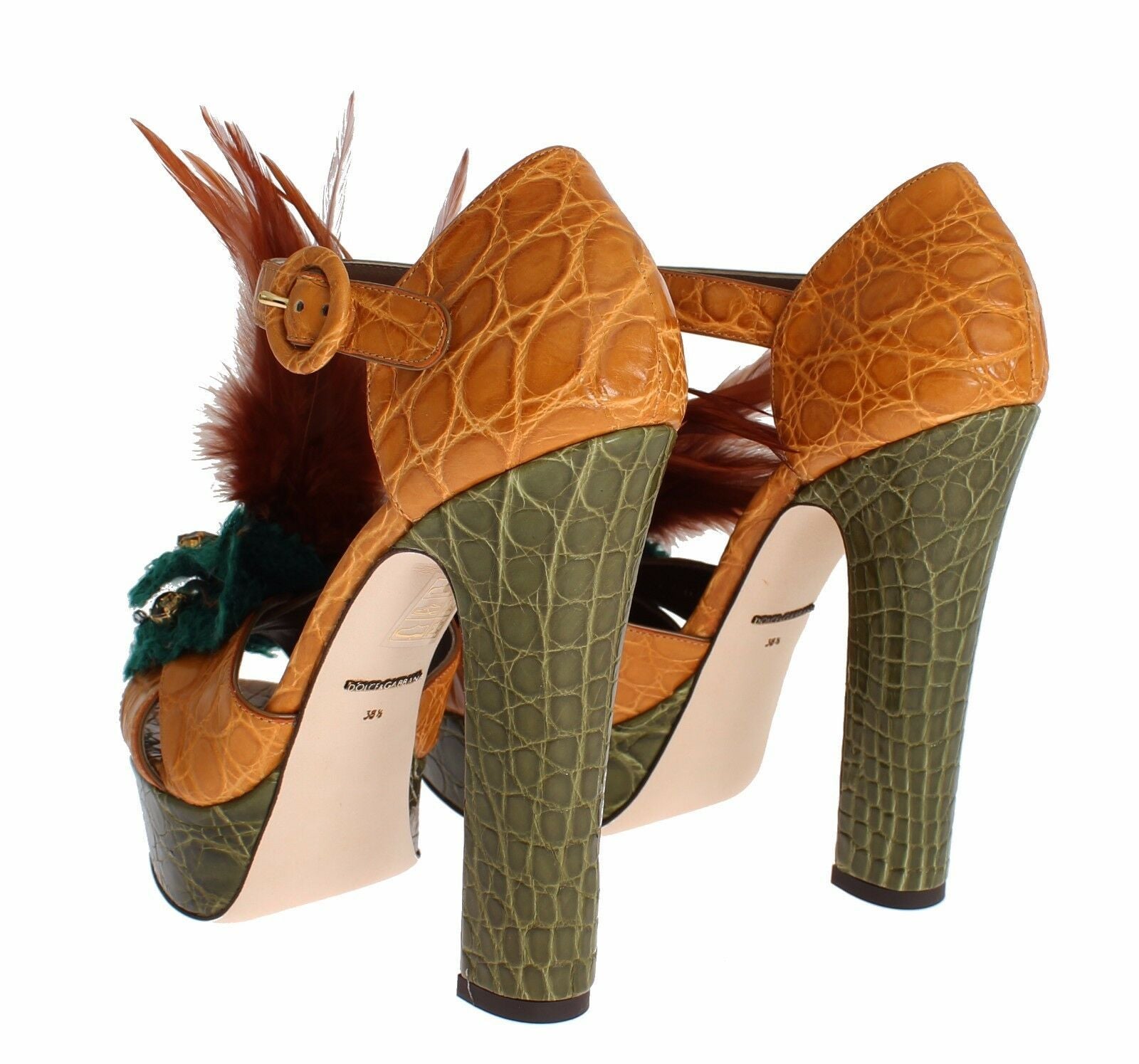Dolce & Gabbana Orange Leather Crystal Platform Sandal Shoes - ClickThatClicks 
