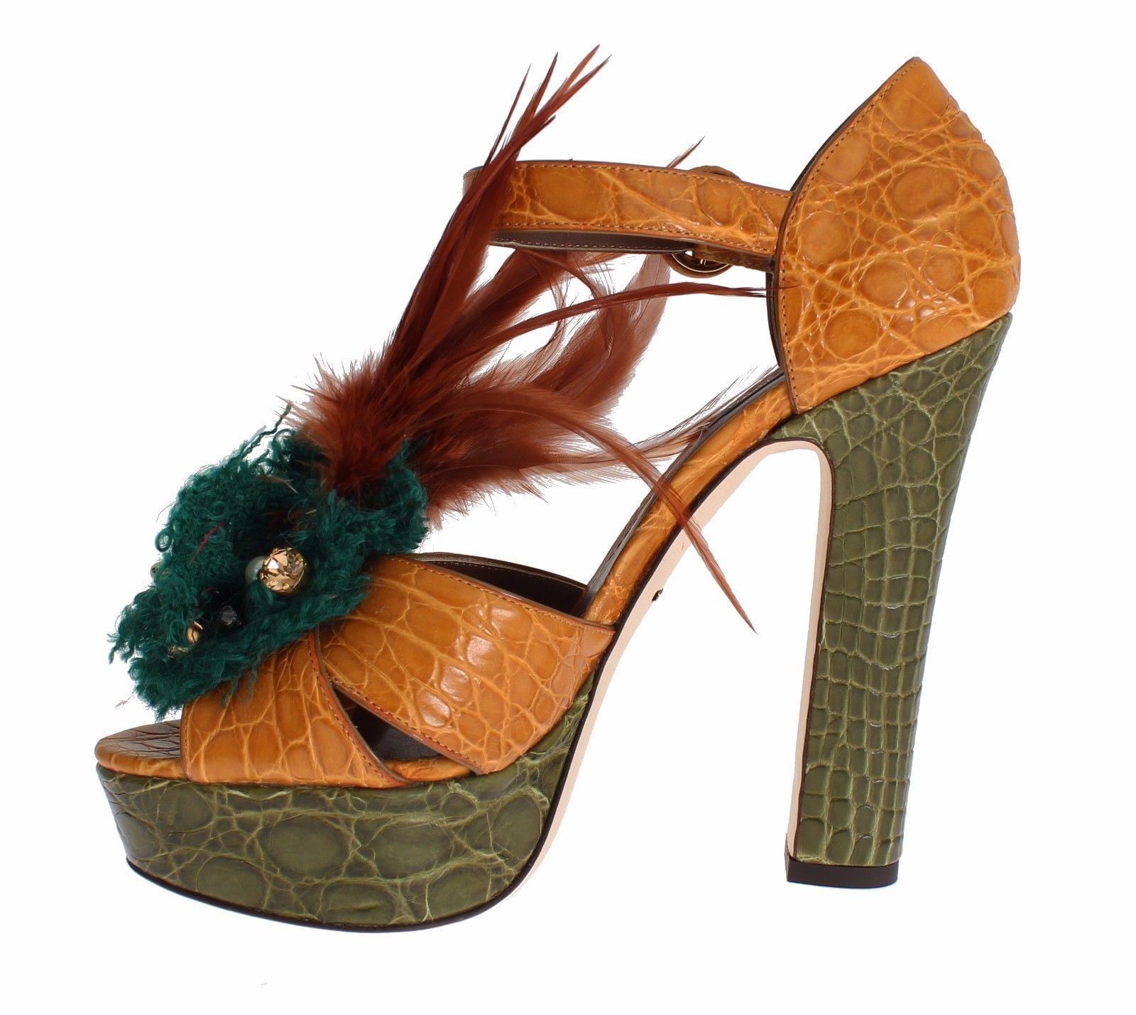 Dolce & Gabbana Orange Leather Crystal Platform Sandal Shoes - ClickThatClicks 