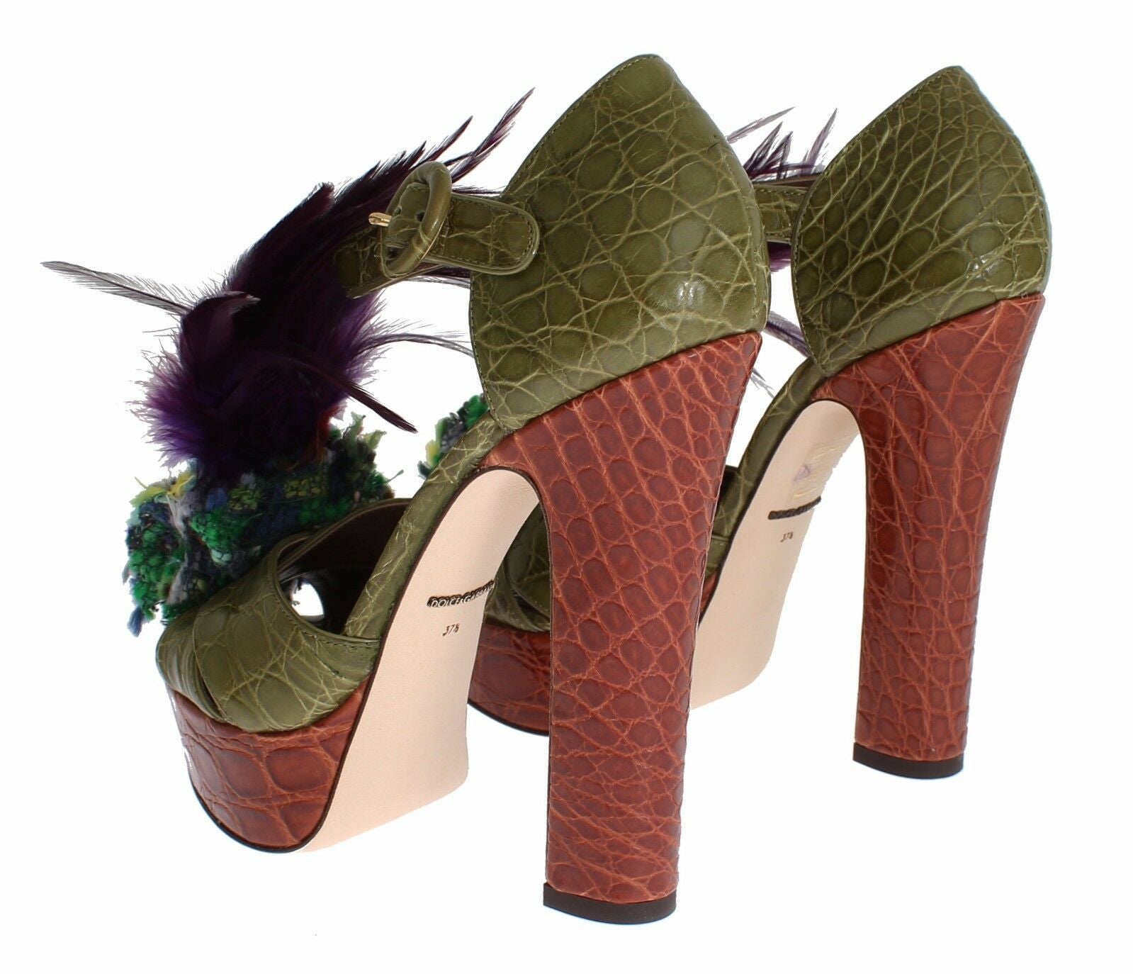 Dolce & Gabbana Green Leather Crystal Platform Sandal Shoes - ClickThatClicks 