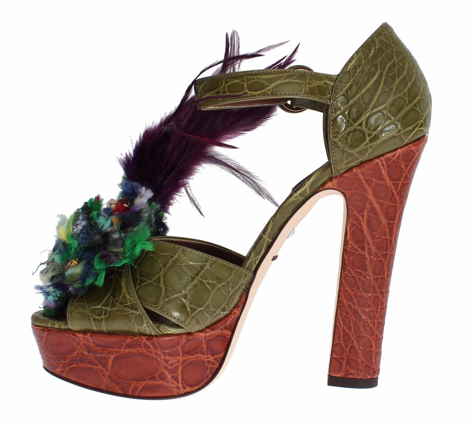 Dolce & Gabbana Green Leather Crystal Platform Sandal Shoes - ClickThatClicks 