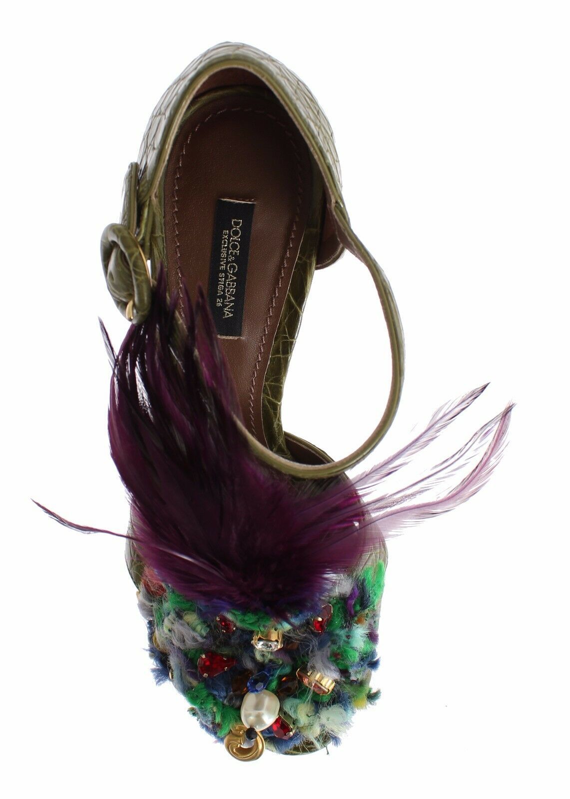 Dolce & Gabbana Green Leather Crystal Platform Sandal Shoes - ClickThatClicks 