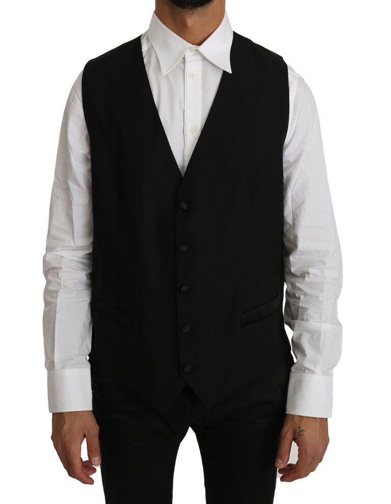 Dolce & Gabbana Black Solid Wool Silk Vest - ClickThatClicks 