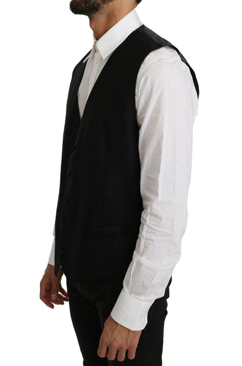 Dolce & Gabbana Black Solid Wool Silk Vest - ClickThatClicks 