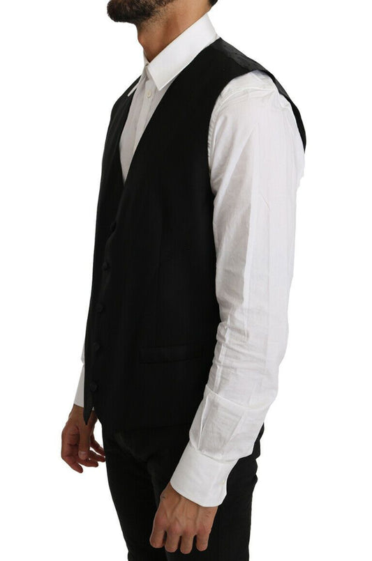 Dolce & Gabbana Black Solid Wool Silk Vest - ClickThatClicks 