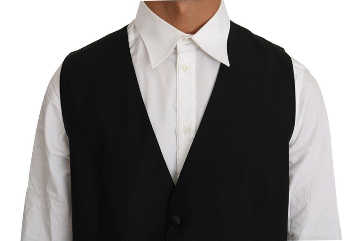 Dolce & Gabbana Black Solid Wool Silk Vest - ClickThatClicks 