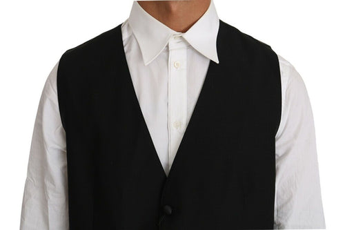 Dolce & Gabbana Black Solid Wool Silk Vest - ClickThatClicks 
