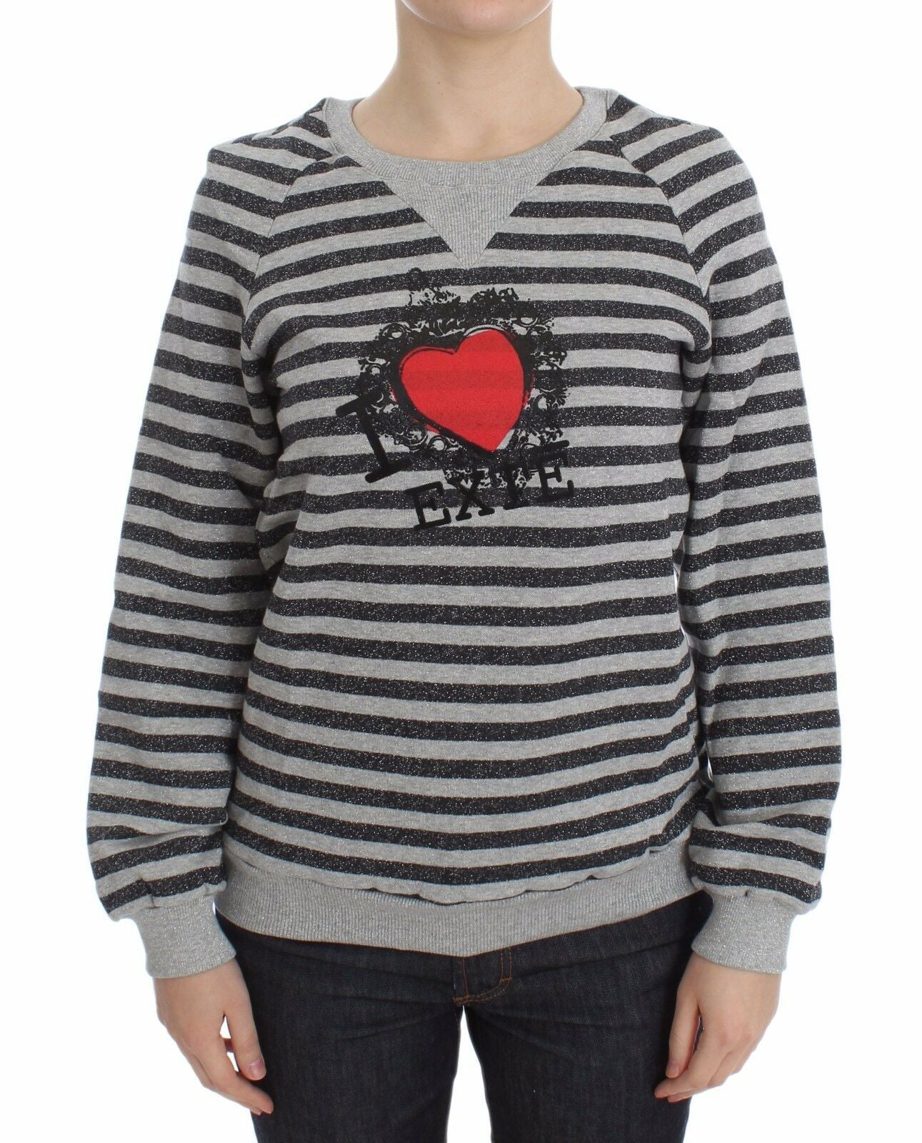 Exte Gray Striped Cotton Crewneck Sweater - ClickThatClicks 