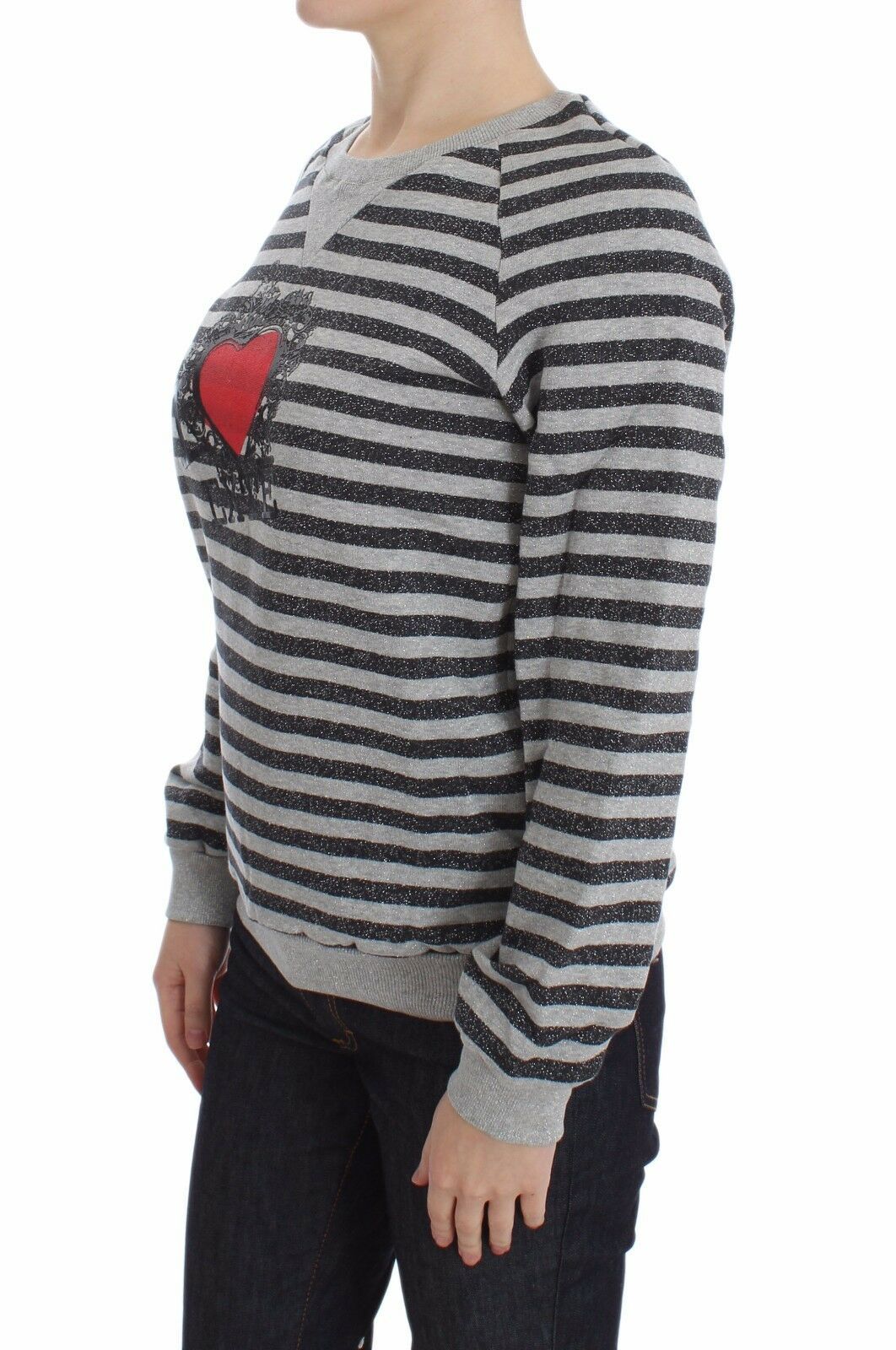 Exte Gray Striped Cotton Crewneck Sweater - ClickThatClicks 