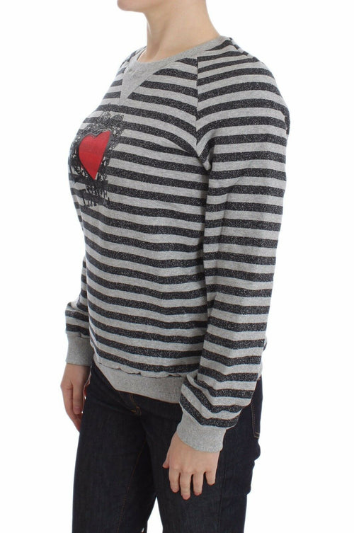 Exte Gray Striped Cotton Crewneck Sweater - ClickThatClicks 